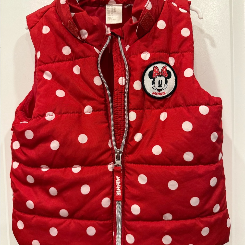 Disney Red and White Puffer Jacket with Polka Dots